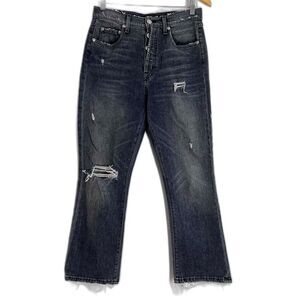 Adaptation Dark Grey Charcoal Jeans High Rise Distressed Flared Denim Grunge